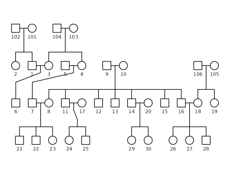 Pedigree plot of the Potter dataset