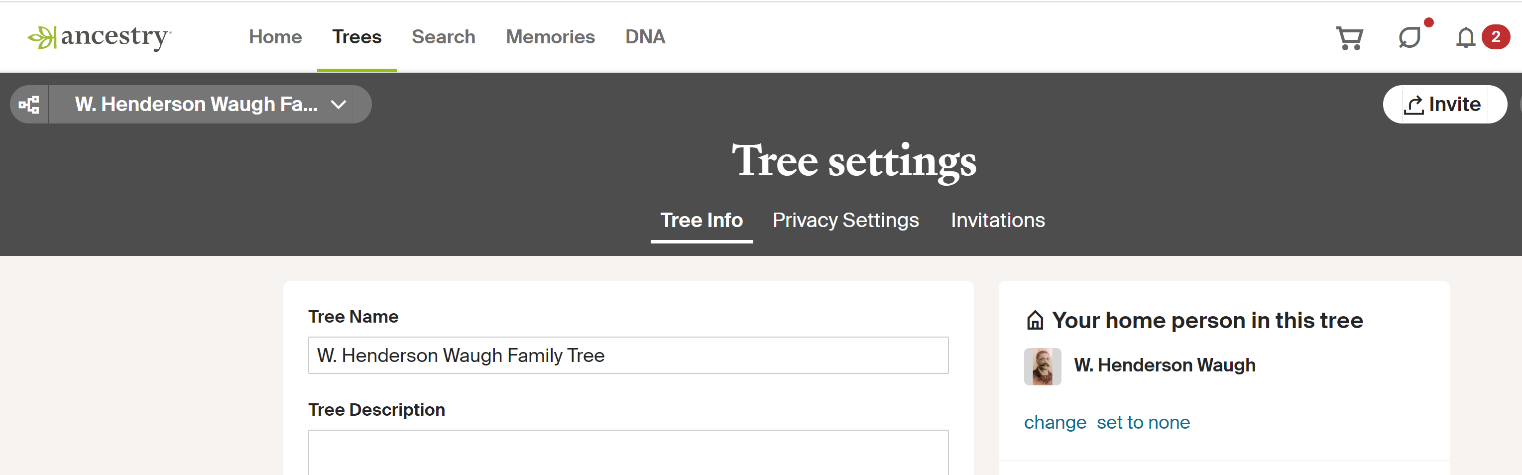 The tree settings page
